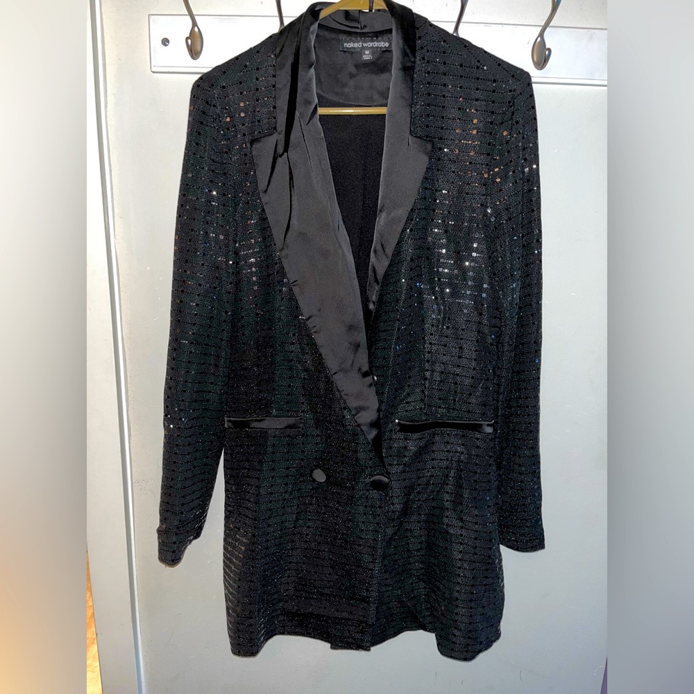 Naked wardrobe, long sleeve, black, sequins mini dress
